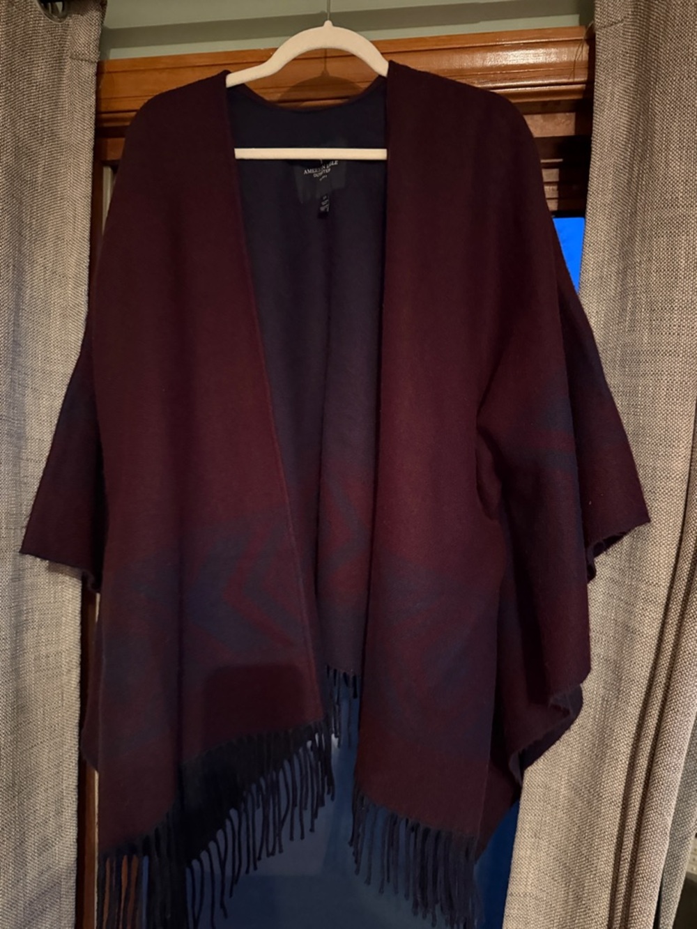 American Eagle Outfitters Navy and Deep Purple Lined Blanket Sweater